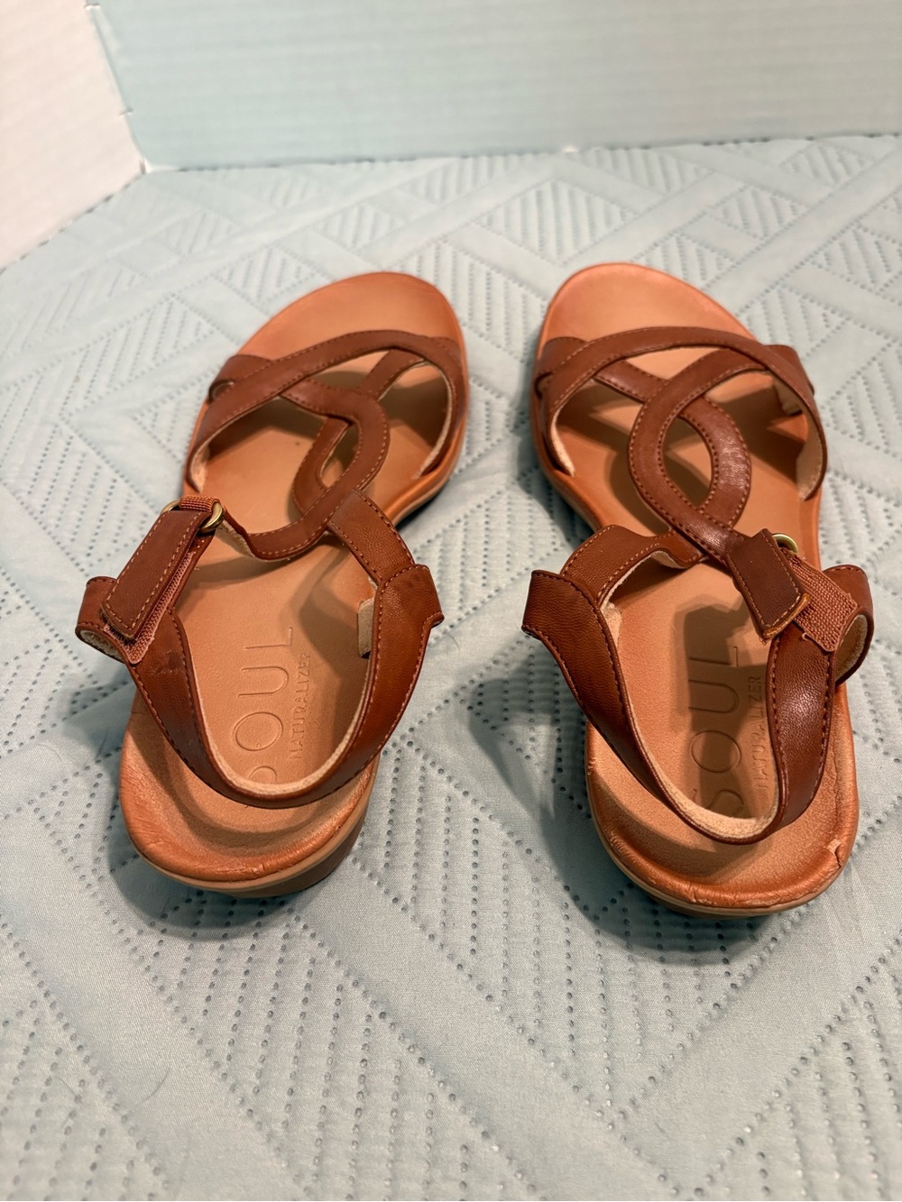 SOUL Naturalizer Solo Sandals Toffee Brown Women’s Size 10 Strappy 1 Inch Heel - Picture 7 of 10